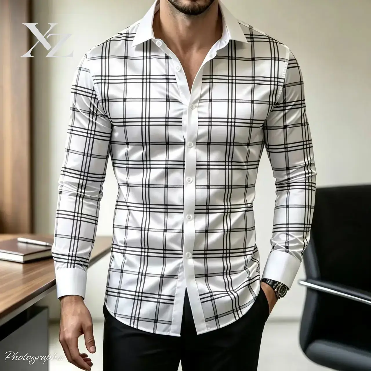 Mens Satin Silk Dress Shirt - Camisa de Vestir a Cuadros de