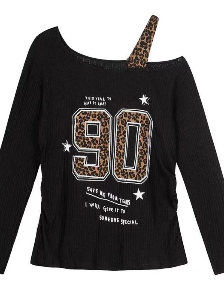Shirts - Camiseta Y2K con estampado de leopardo