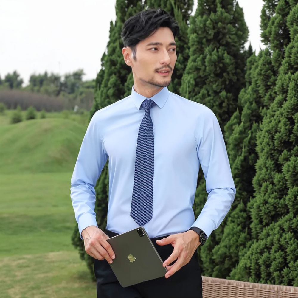 Breathable Bamboo Fiber Shirt Non Iron - Camisa de manga larga para hombre,