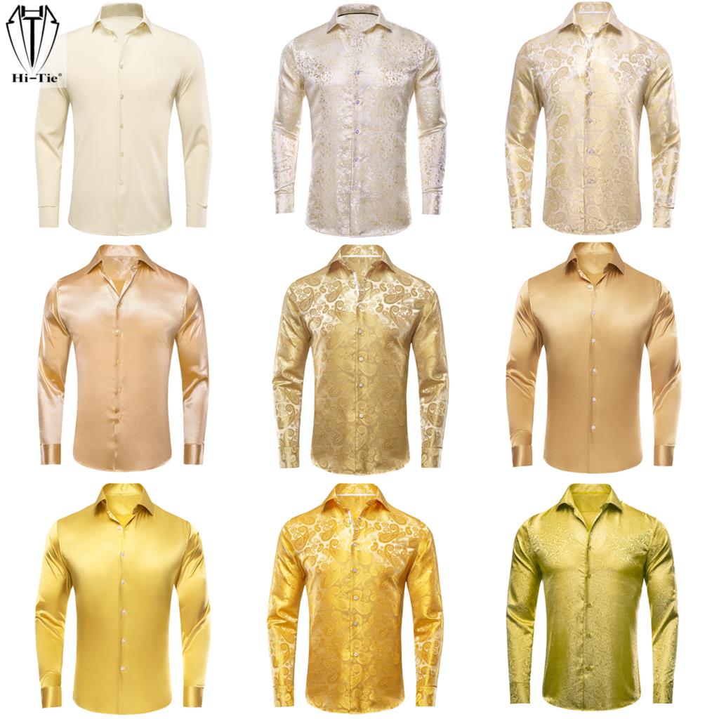 Mens Satin Silk Dress Shirt - Hi-Tie camisa de seda para hombre,
