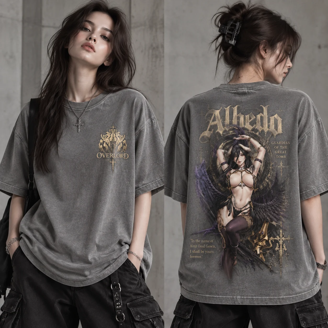 Acid Wash Vintage Graphic T Shirt - Camiseta gráfica Albedo Overlord, camiseta de
