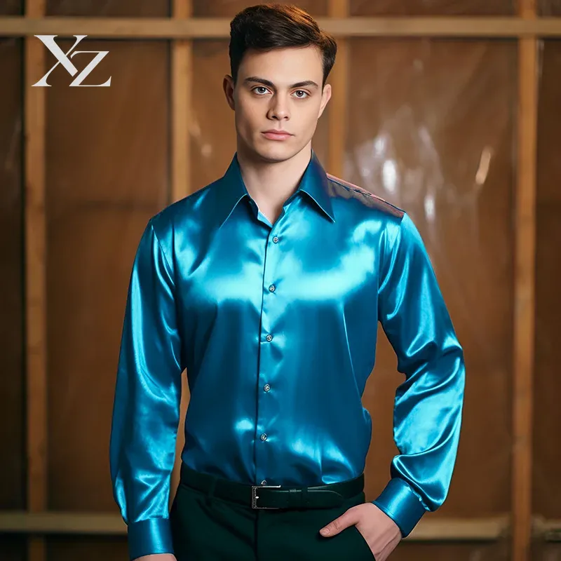 Camisa de vestir para hombre,  - Mens Satin Silk Dress Shirt reseña y precio