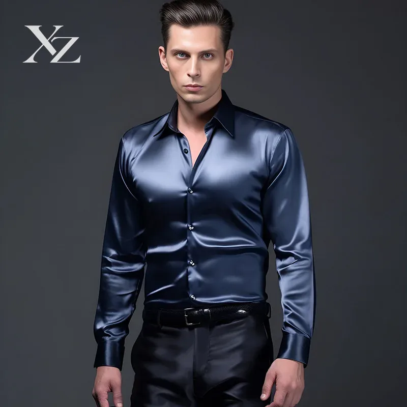 Camisa de vestir para hombre,  - Mens Satin Silk Dress Shirt reseña y precio