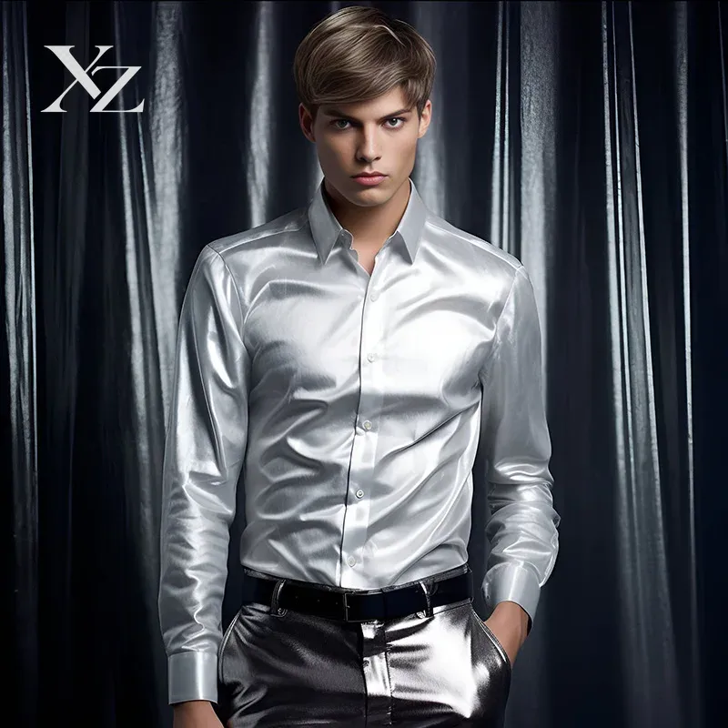 Camisa de vestir para hombre,  - Mens Satin Silk Dress Shirt reseña y precio