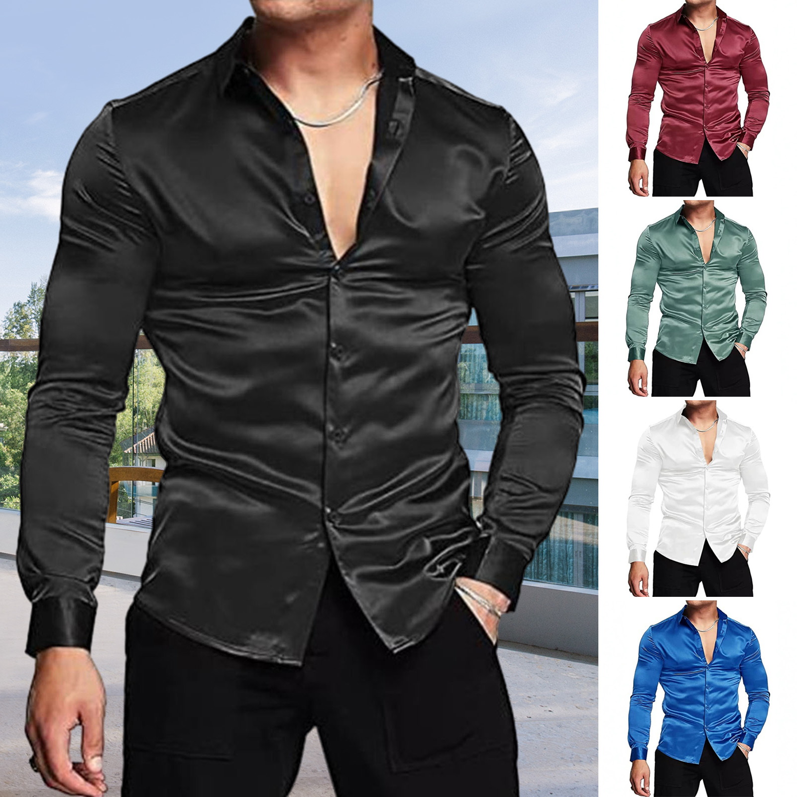 Camisa de vestir de lujo de sa - Mens Satin Silk Dress Shirt reseña y precio