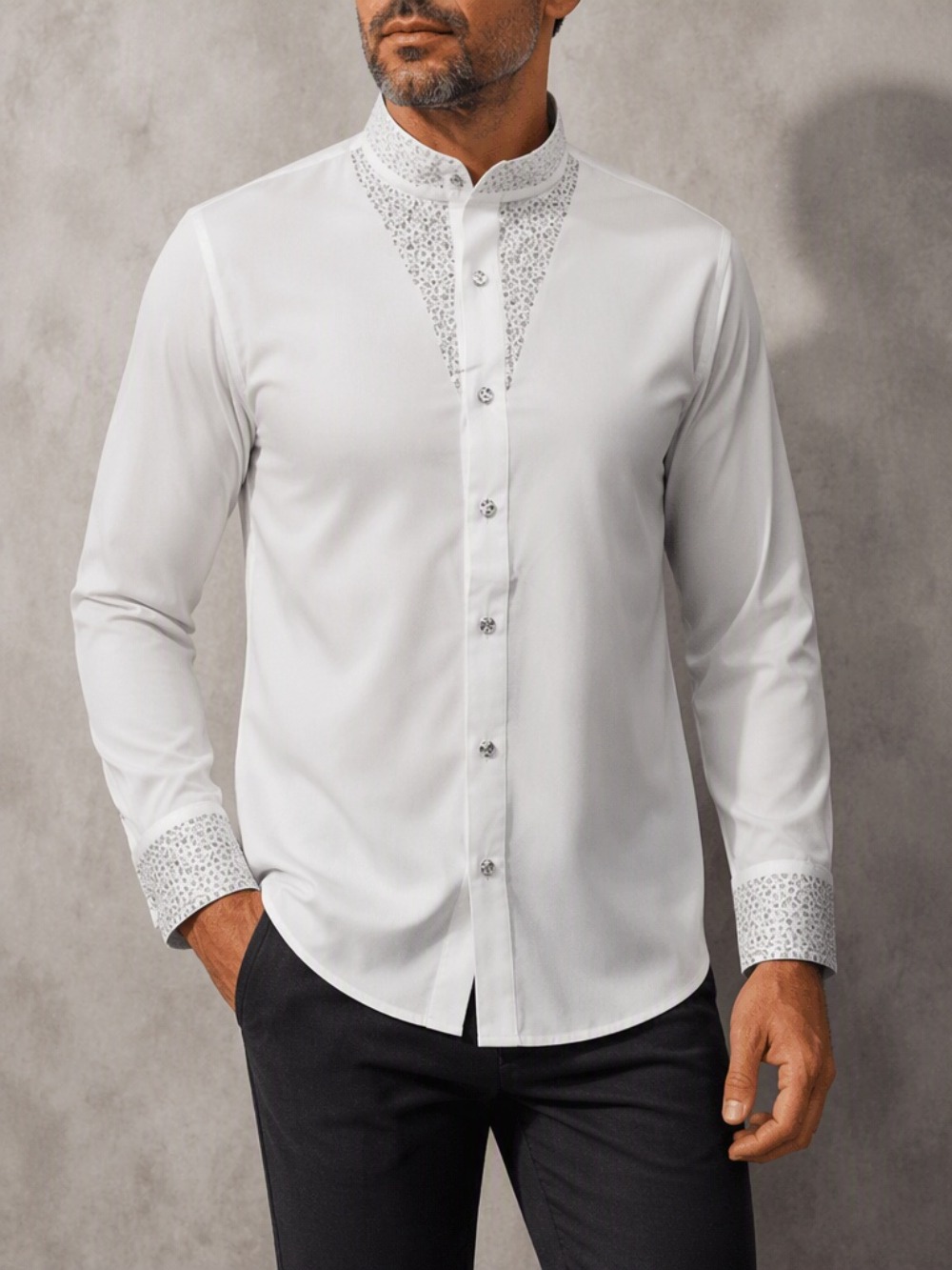 Camisa de manga larga de corte - Mandarin Collar Formal Shirt Slim Fit reseña y precio