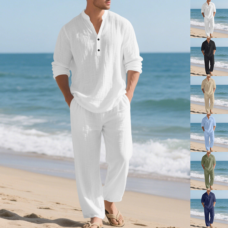 Traje de lino de otoño para ho - Mens Linen Shirt Long Sleeve reseña y precio