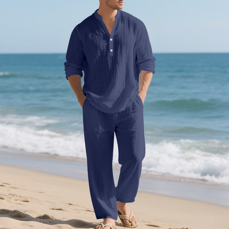 Traje de lino de otoño para ho - Mens Linen Shirt Long Sleeve reseña y precio