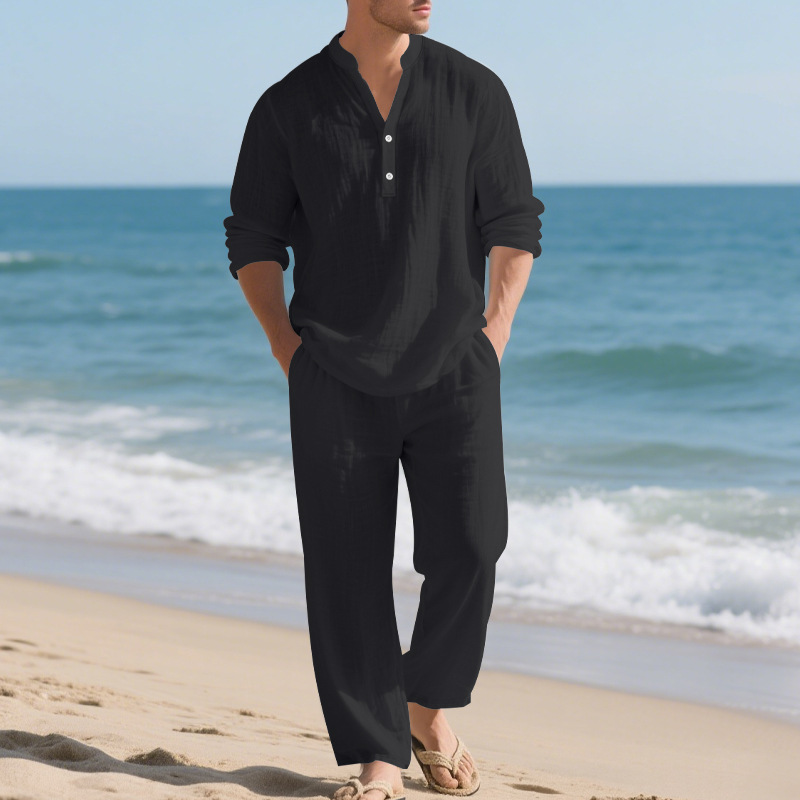 Traje de lino de otoño para ho - Mens Linen Shirt Long Sleeve reseña y precio