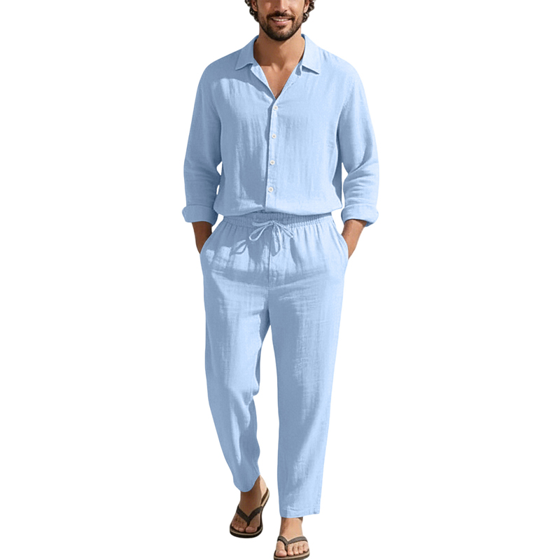 Conjuntos Casuales de Lino par - Mens Linen Shirt Long Sleeve reseña y precio